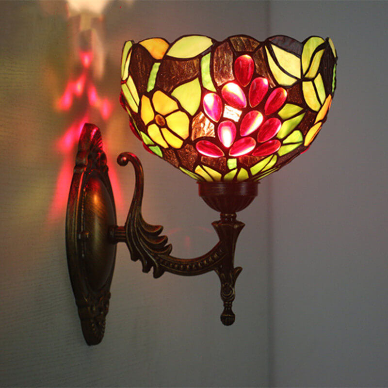 Tiffany Stained Glass Grape 1-Light Wall Sconce Lamp