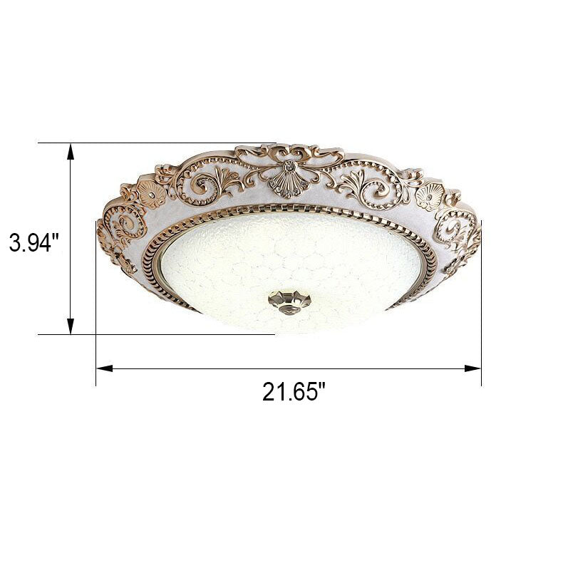 European Retro Round Carved Lace Resin Glass LED Flush Mount Ceiling Light