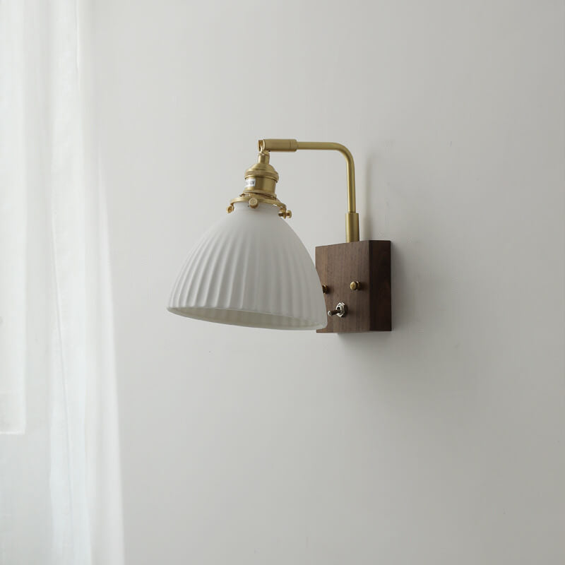 Vintage Walnut Ceramic Bell 1-Light Wall Sconce Lamp
