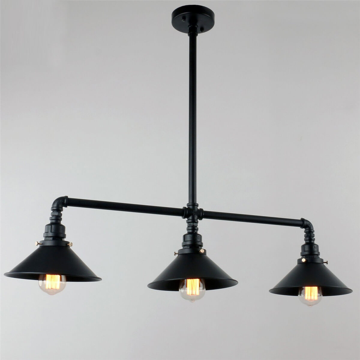 Vintage Industrial Water Pipe Pot Lid Shade 3-Light Chandelier