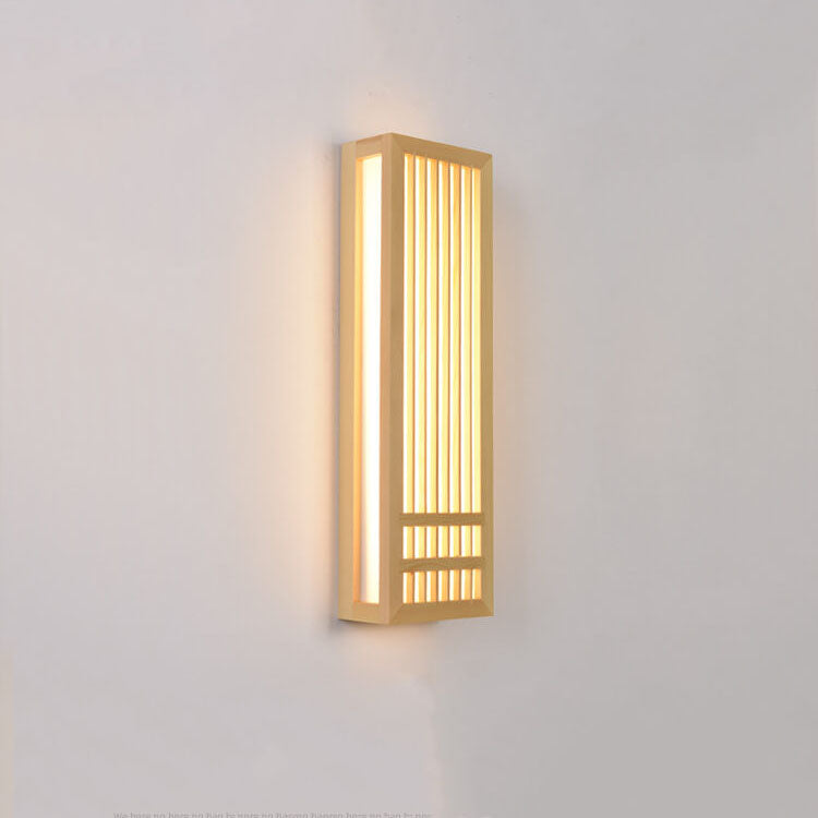 Simple Solid Wood Rectangular 1-Light Japanese Wall Sconce Lamp