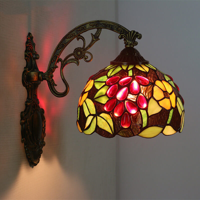 Tiffany Stained Glass Grape 1-Light Wall Sconce Lamp