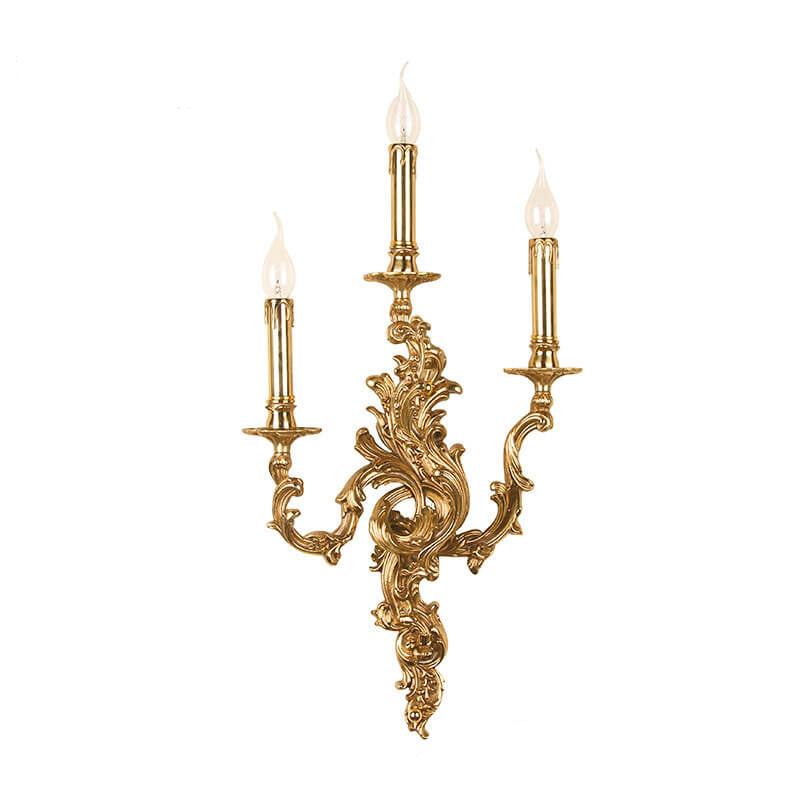 French Vintage Brass Candle 2/3 Light Wall Sconce Lamp