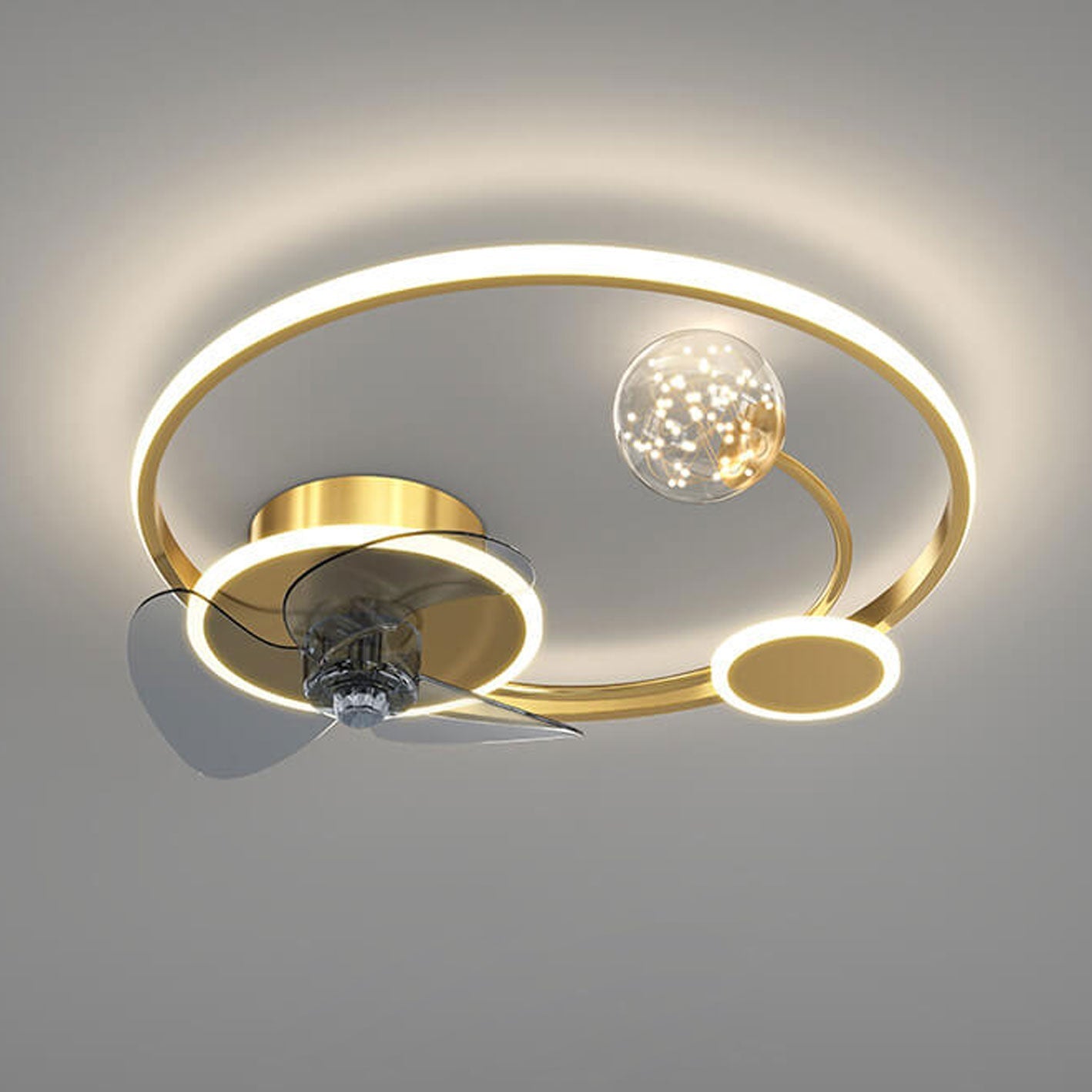 مروحة سقف LED بتصميم دائري إبداعي حديث مع مروحة سقف مثبتة على السطح