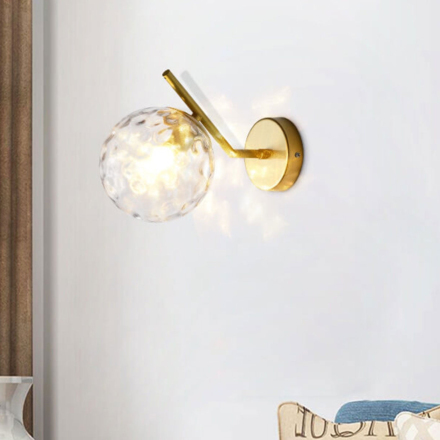 Nordic Minimalist Glass Ball Curve Lamp Arm 1-Light Wall Sconce