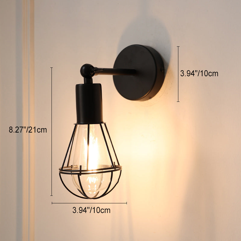 Traditional Vintage Cage Iron 1-Light Wall Sconce Lamp For Living Room