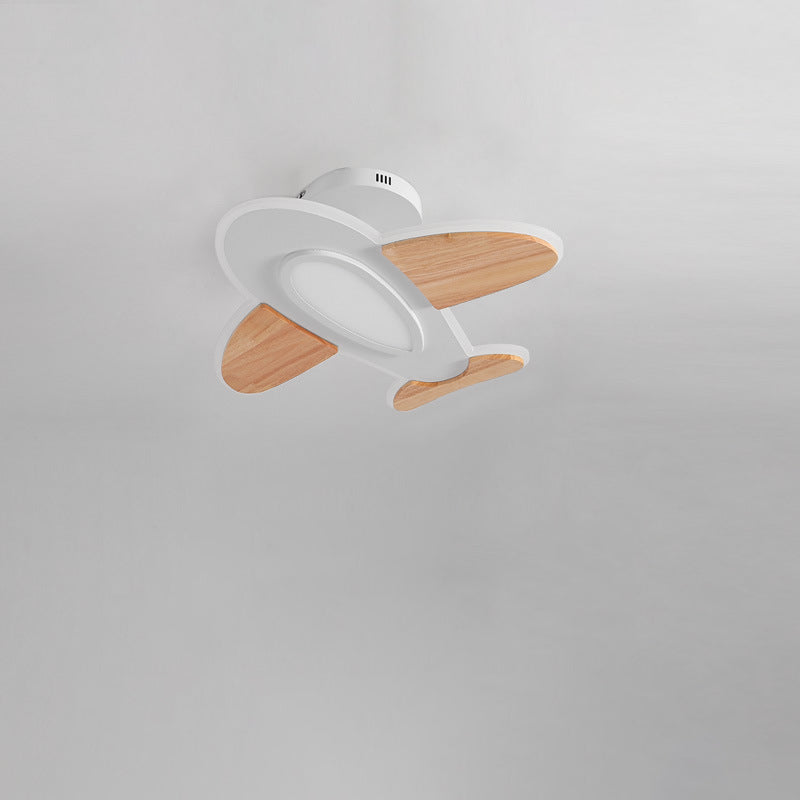 Contemporary Creative Airplane Wood Iron LED Semi-Flush Mount Ceiling Light For Bedroom
