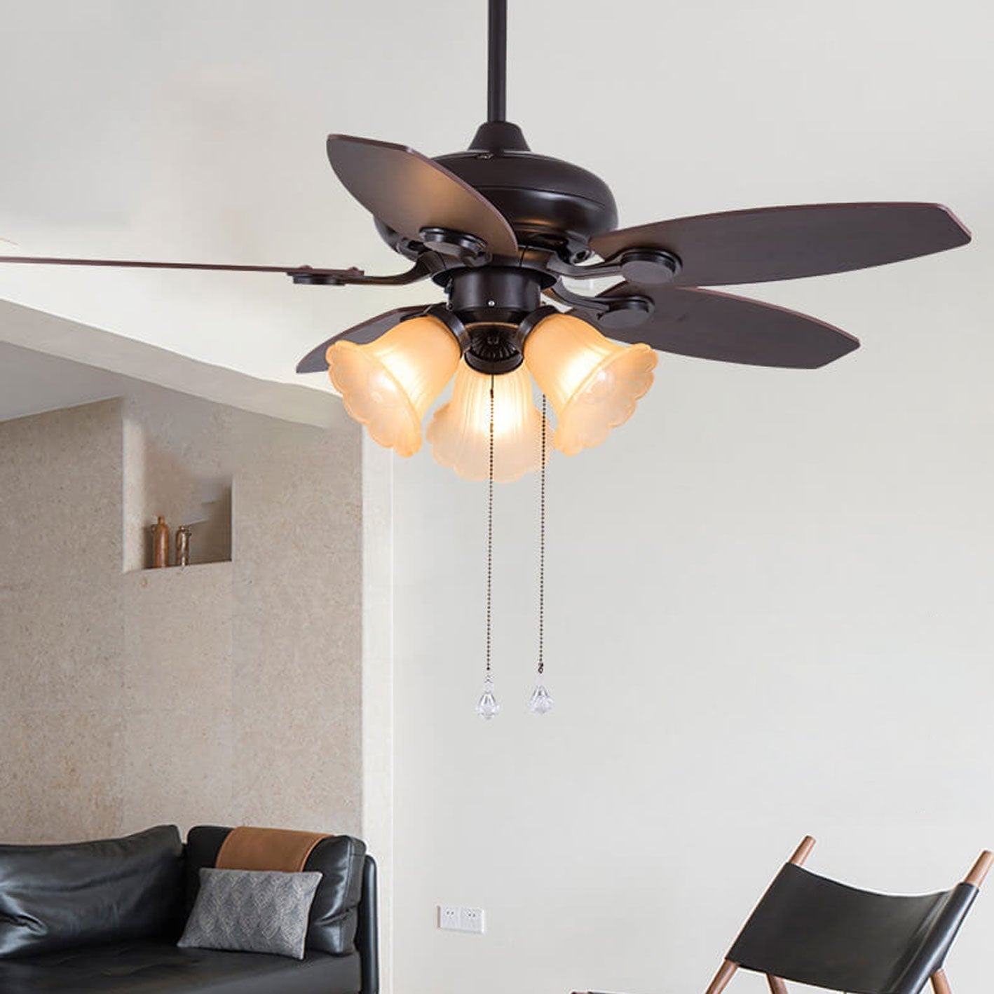 European Vintage Bell Shade Downrods Ceiling Fan Light