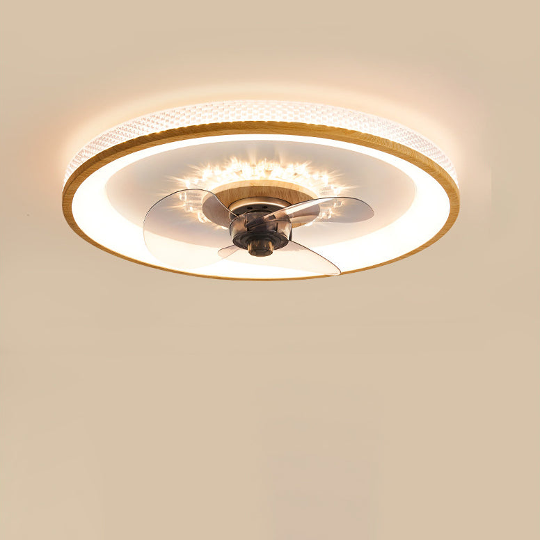 Nordic Minimalist Round Acrylic Wood Grain LED Flush Mount Ceiling Fan Light