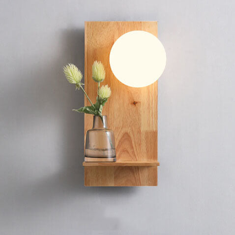 Nordic Solid Wood Glass Globe 1-Light Wall Sconce Lamp