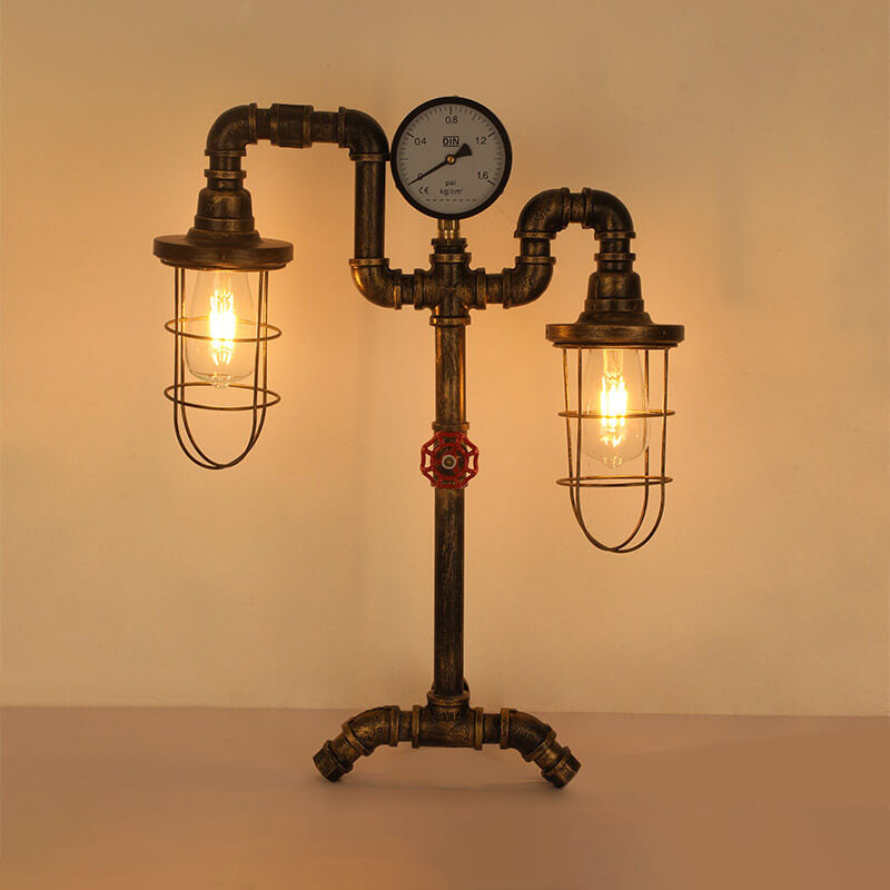 Industrial Vintage Wrought Iron Water Pipe 2-Light Table Lamp