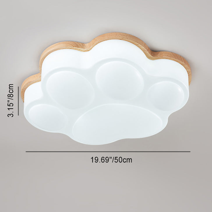 Modern Minimalist Cat's Paw Shaped Rubberwood Acrylic LED Flush Mount Ceiling Light For Bedroom