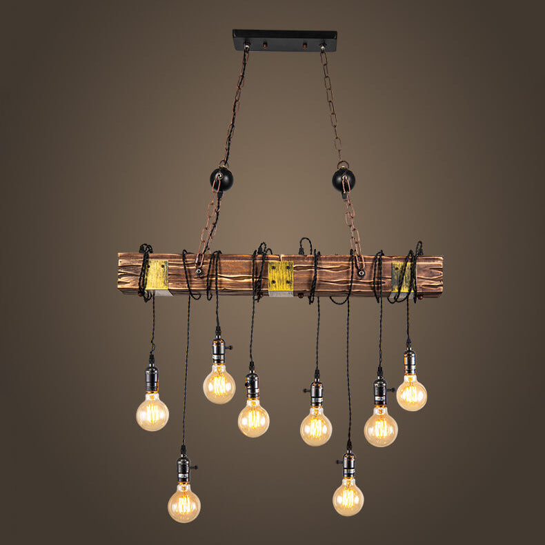 Contemporary Industrial Iron Pine Long Strips 8-Light Island Light Chandelier For Dining Room