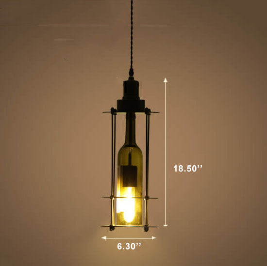 مصباح معلق بتصميم زجاجة نبيذ زجاجية إبداعية عتيقة، مزود بمصباح واحد