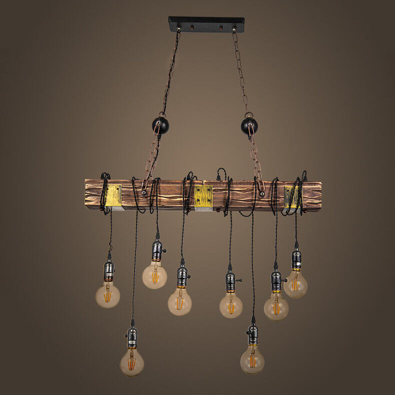 Contemporary Industrial Iron Pine Long Strips 8-Light Island Light Chandelier For Dining Room