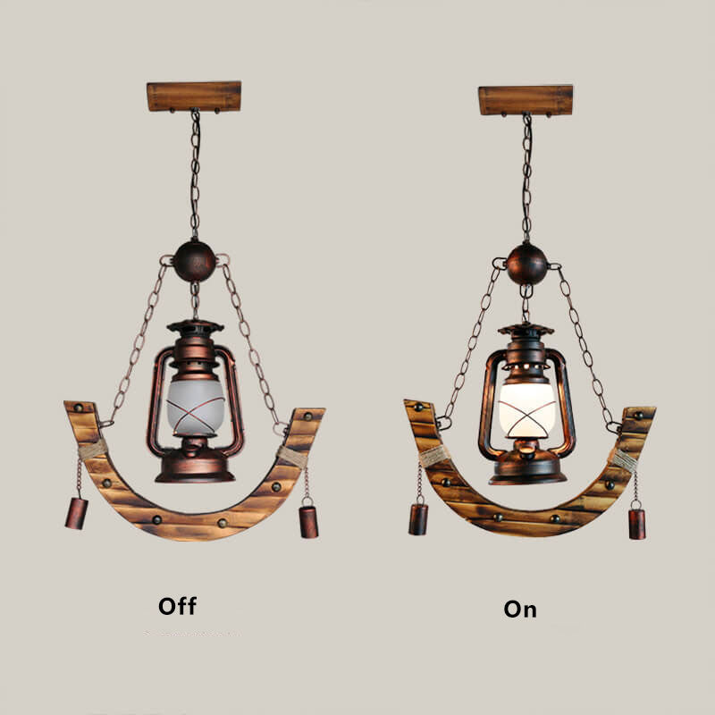 مصباح معلق من الكيروسين على شكل حصان منسوج من الخيزران العتيق، مزود بمصباح واحد