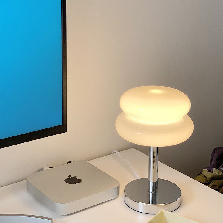 Contemporary Creative Round Mushroom USB Glass Iron LED Table Lamp For Living Room