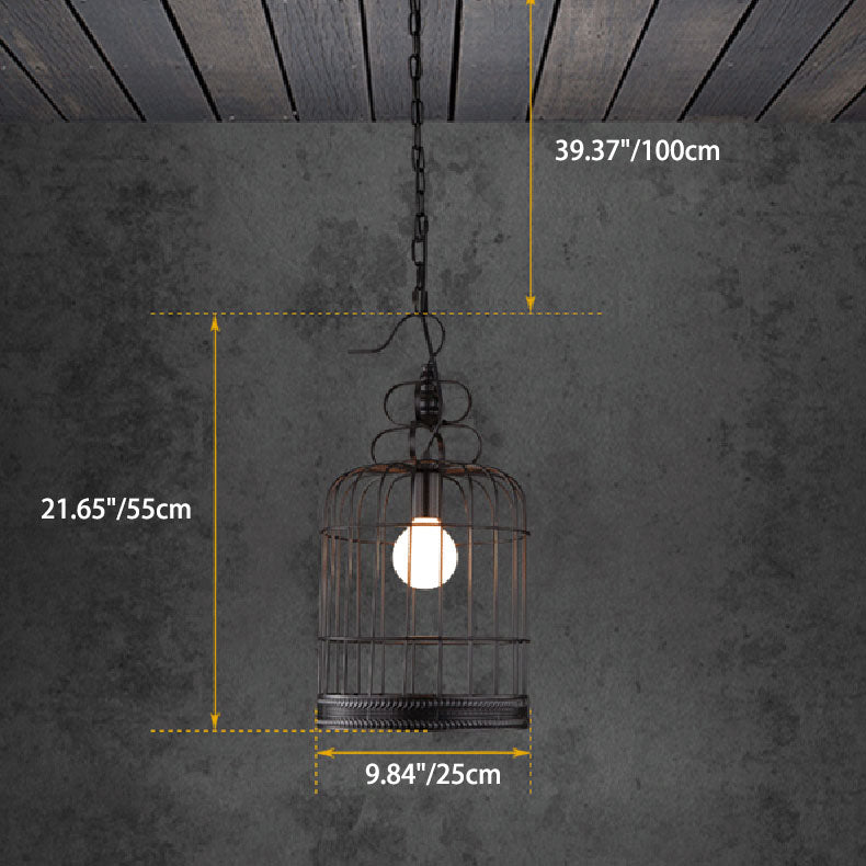 Traditional Farmhouse Cage Iron Glass 1-Light Pendant Light For Living Room