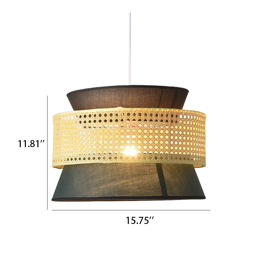 Modern Rattan Japanese Drum Shape 1-Light Pendant Light