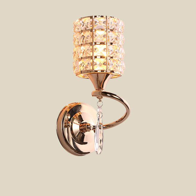 Modern Luxury Crystal Cylindrical Square 1-Light Wall Sconce Lamp