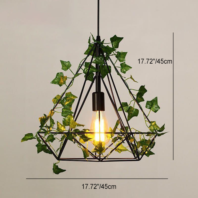 Contemporary Retro Iron Hemp Rope Simulated Greenery Diamond Sakura Leaf 1-Light Pendant Light For Dining Room