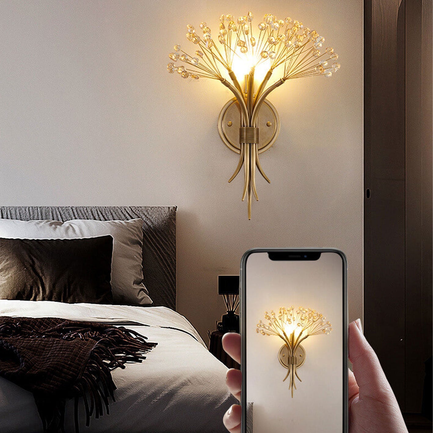 Modern Luxury Glass Dandelion Flower Design Brass 1-Light Wall Sconce Lamp