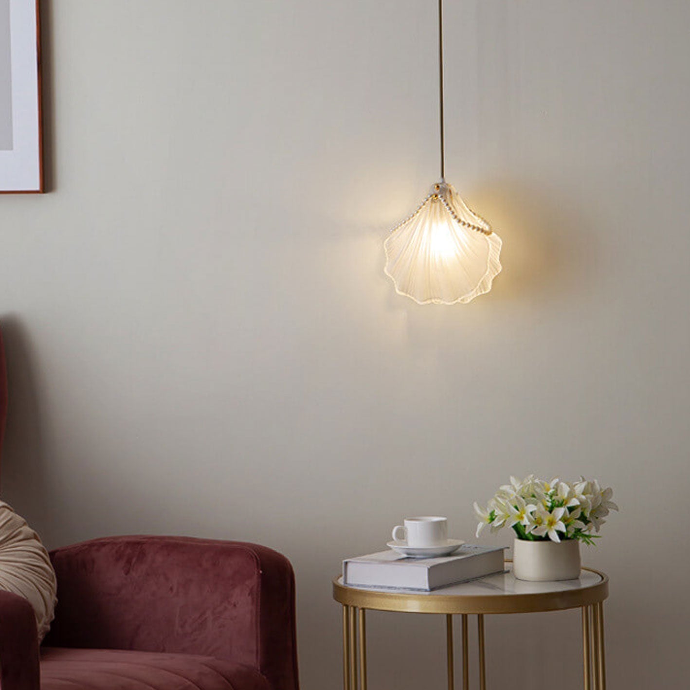 مصباح معلق فاخر من لؤلؤة صدفية من Creative Light مزود بمصباح واحد