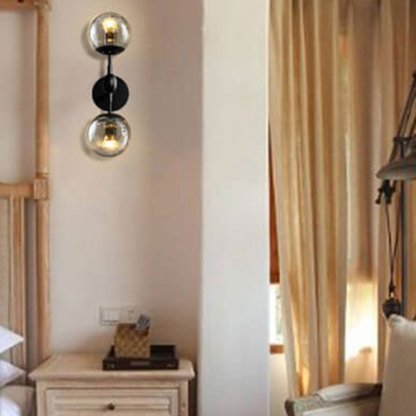 Nordic Minimalist Retro Glass Wrought Iron 2-Light Wall Sconce Lamp