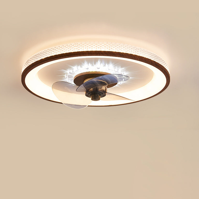 Nordic Minimalist Round Acrylic Wood Grain LED Flush Mount Ceiling Fan Light