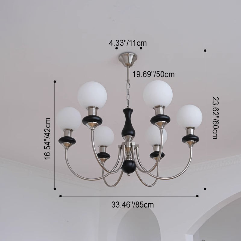 Traditional Vintage Branch Curved Pole Orb Iron Wood Glass 3/5/6 Light Chandelier For Living Room