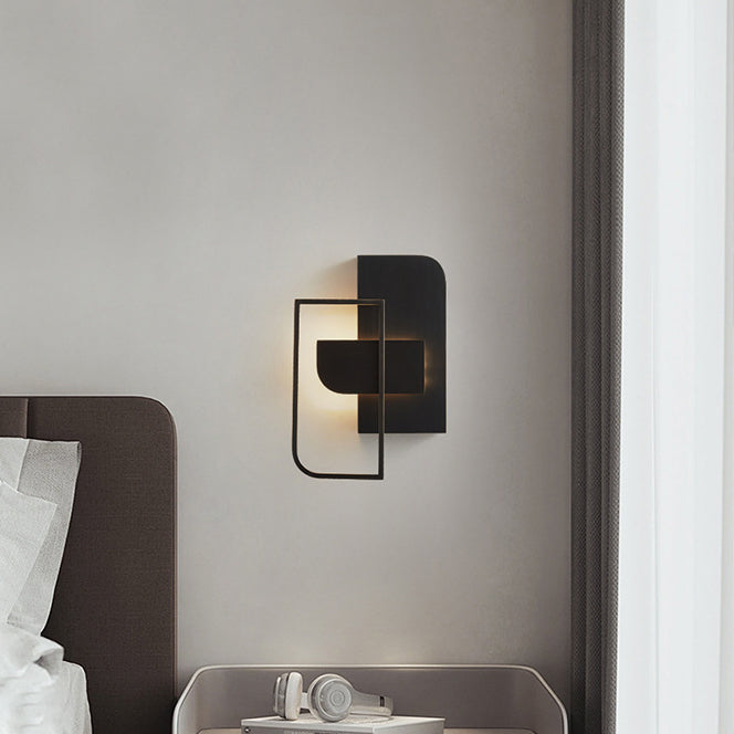 Modern Mid-century All Copper Rectangular Geometric LED Wall Sconce Lamp For Bedside