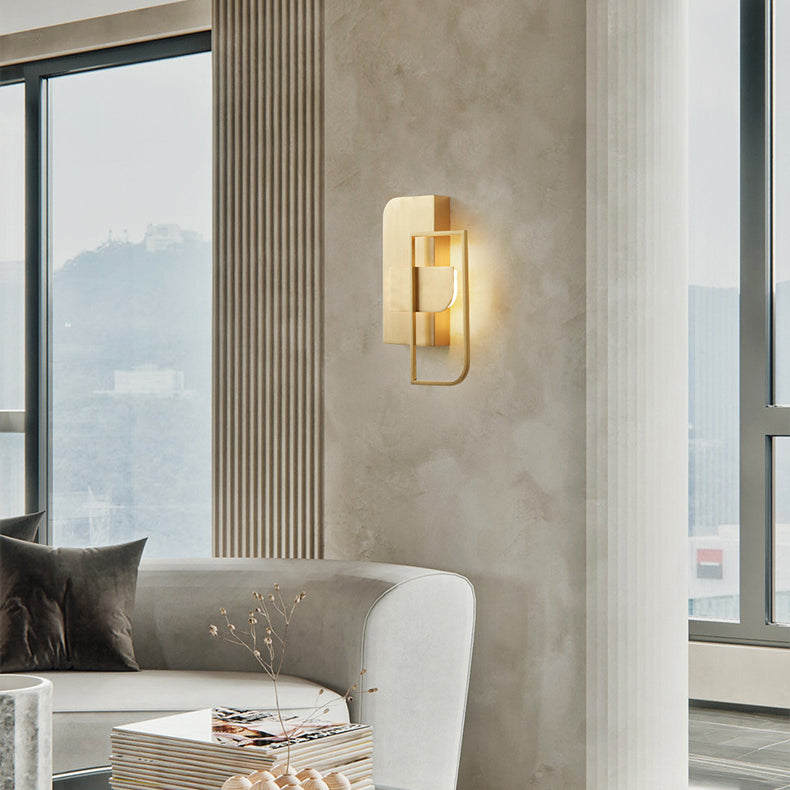 Modern Mid-century All Copper Rectangular Geometric LED Wall Sconce Lamp For Bedside