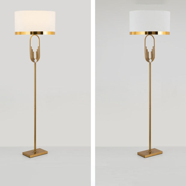 Modern Mid-Century Round Metal Fabric 1-Light Standing Floor Lamp For Living Room