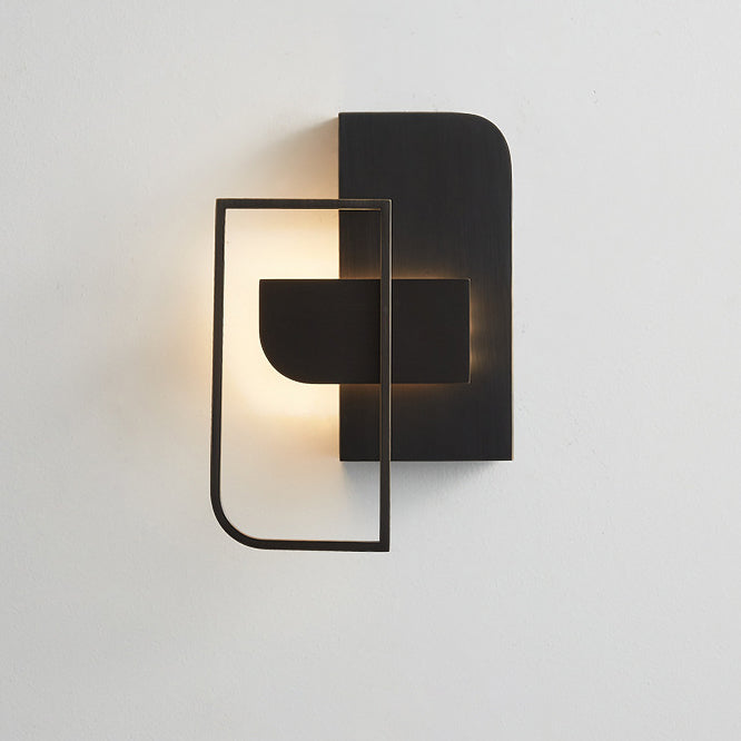 Modern Mid-century All Copper Rectangular Geometric LED Wall Sconce Lamp For Bedside