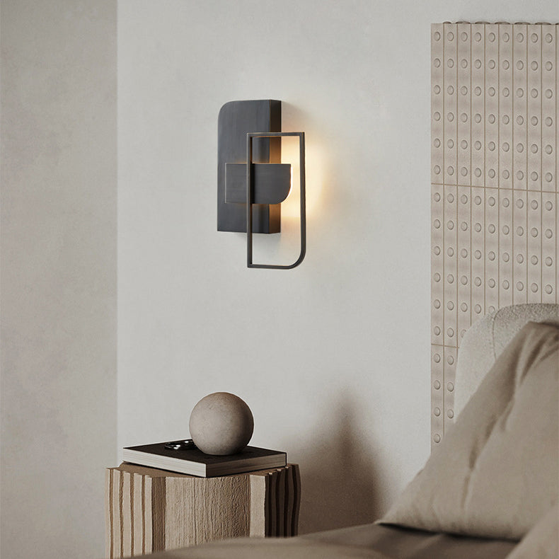 Modern Mid-century All Copper Rectangular Geometric LED Wall Sconce Lamp For Bedside