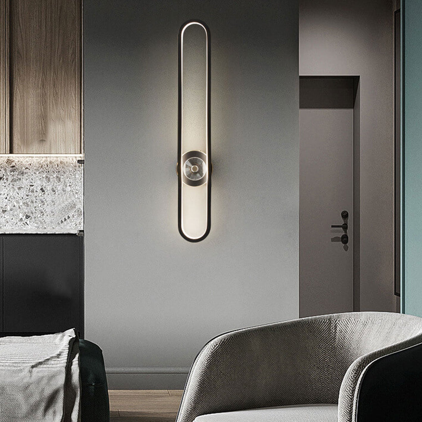 مصباح حائط LED فاخر من Nordic Light مزود بحلقة طويلة من النحاس بالكامل