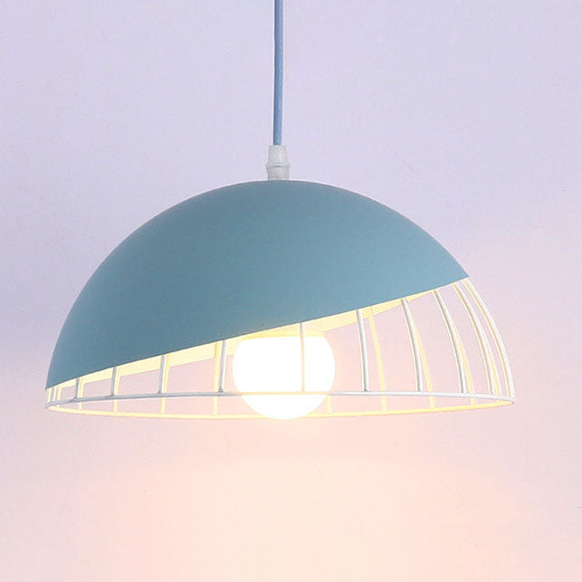 Nordic Macaron Aluminum 1-Light Wire Dome Cage Pendant Light