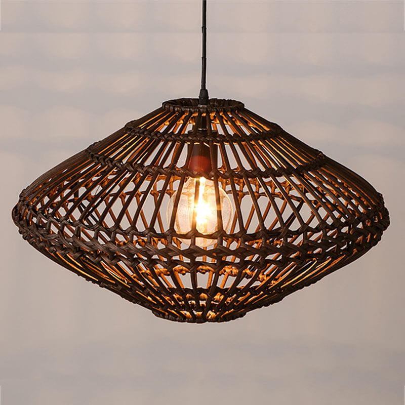 Modern Rattan Vintage Southeast Asian Style 1-Light Pendant Light