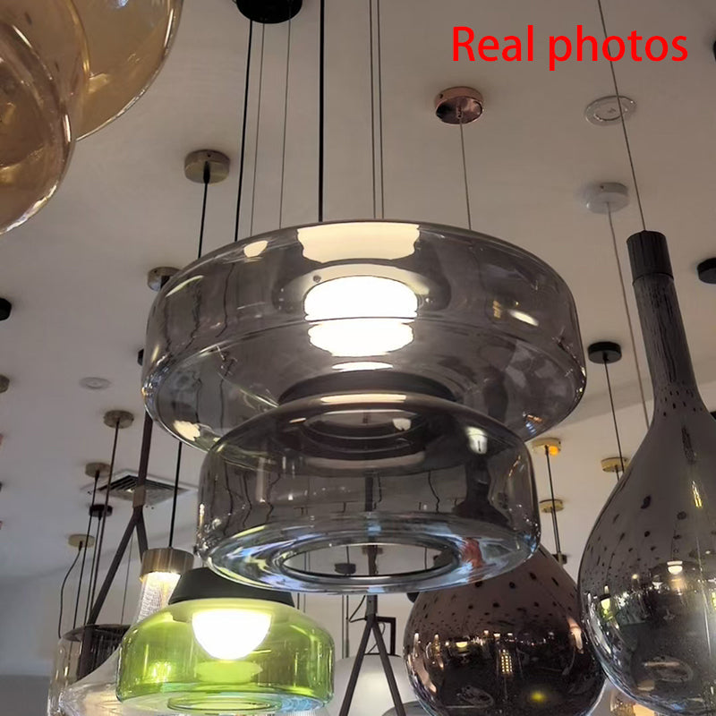 寝室に最適な、北欧風の丸型透明鉄ガラスLEDペンダントライト