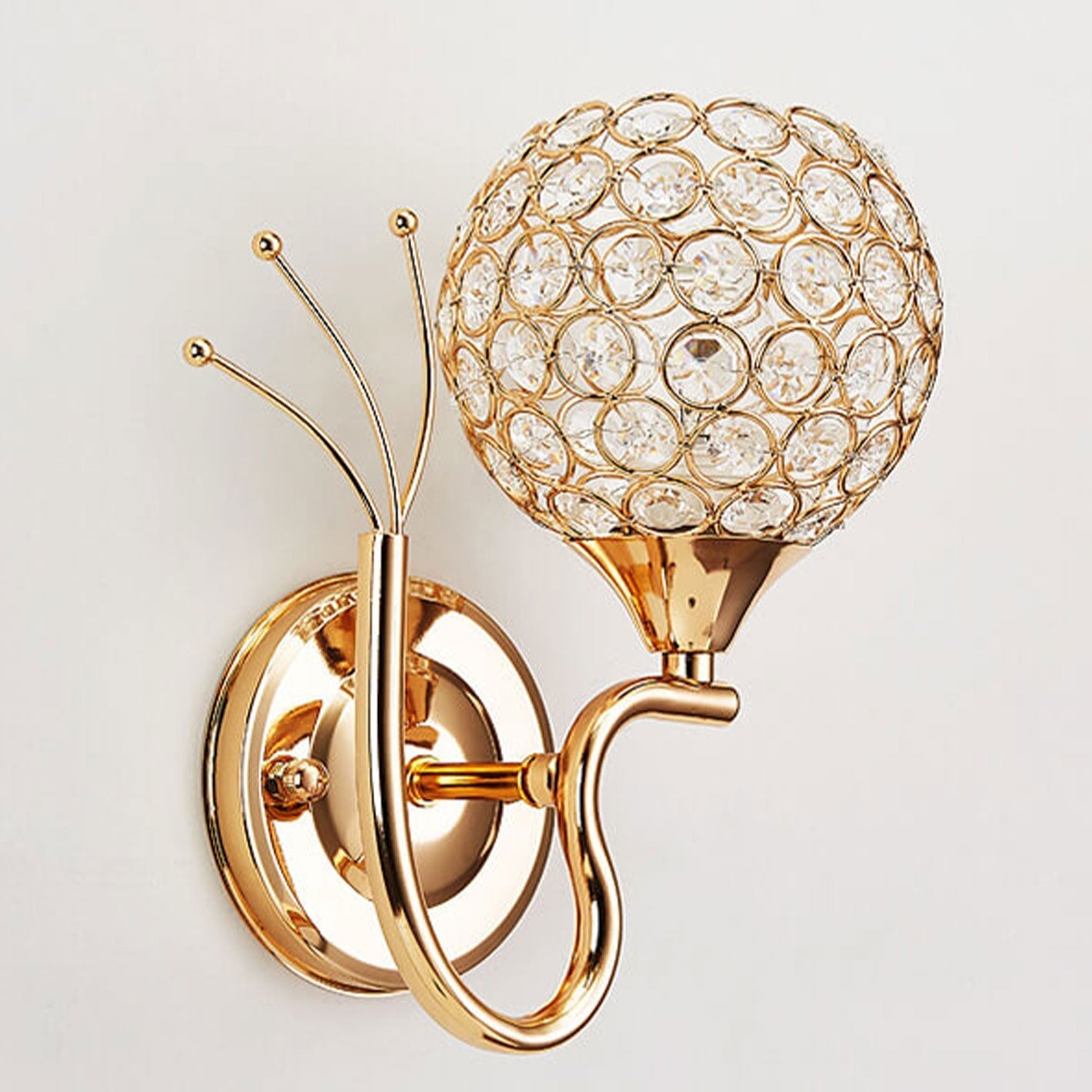 Luxury European Crystal Ball Curved Arm 1-Light Wall Sconce Lamp