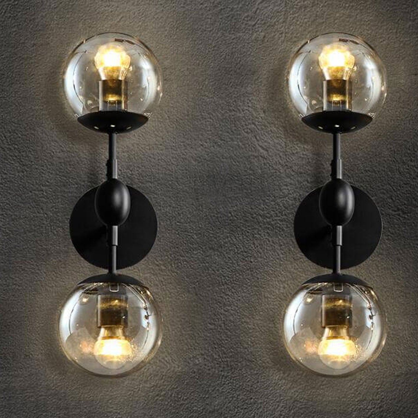 Nordic Minimalist Retro Glass Wrought Iron 2-Light Wall Sconce Lamp
