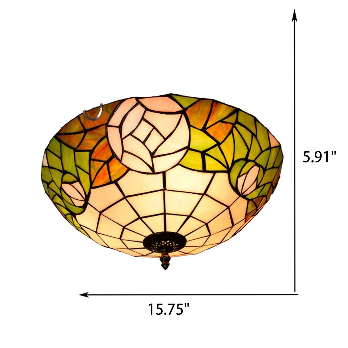 Tiffany European Retro Creative Stained Glass Rose Pattern Design 3-Light Flush Mount Light