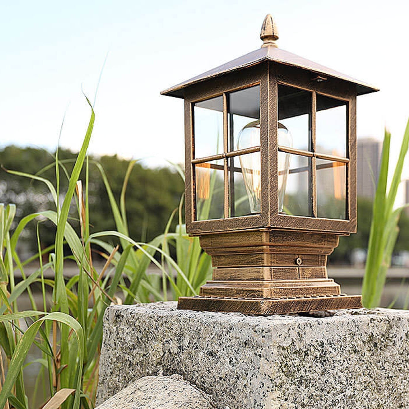 European Outdoor Column Lantern Waterproof Rustproof 1-Light Patio Light