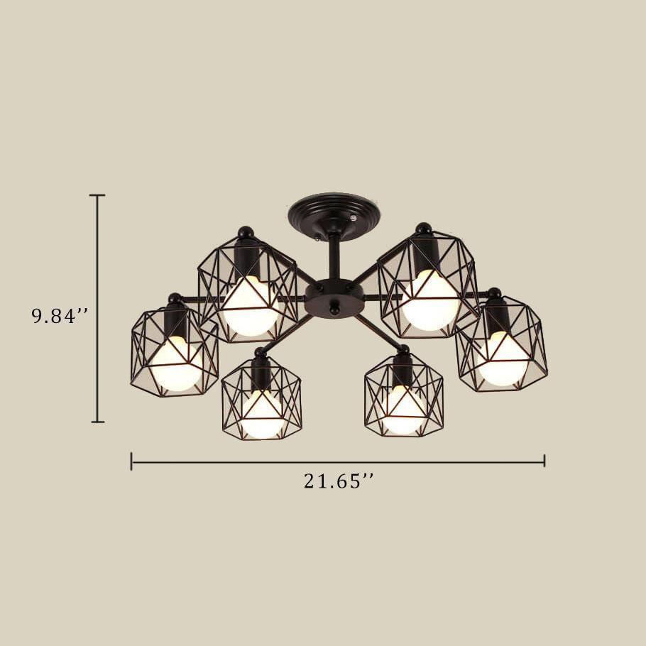 Wrought Iron 6-Light Geometric Lampshade Chandeliers