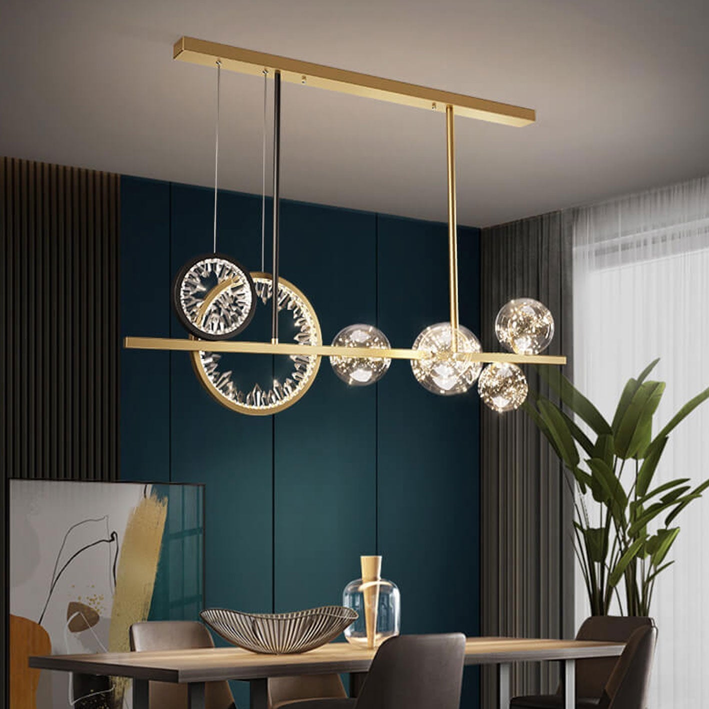 ثريا LED فاخرة بتصميم دائرة كريستال زجاجية مع إضاءة جزيرة حديثة