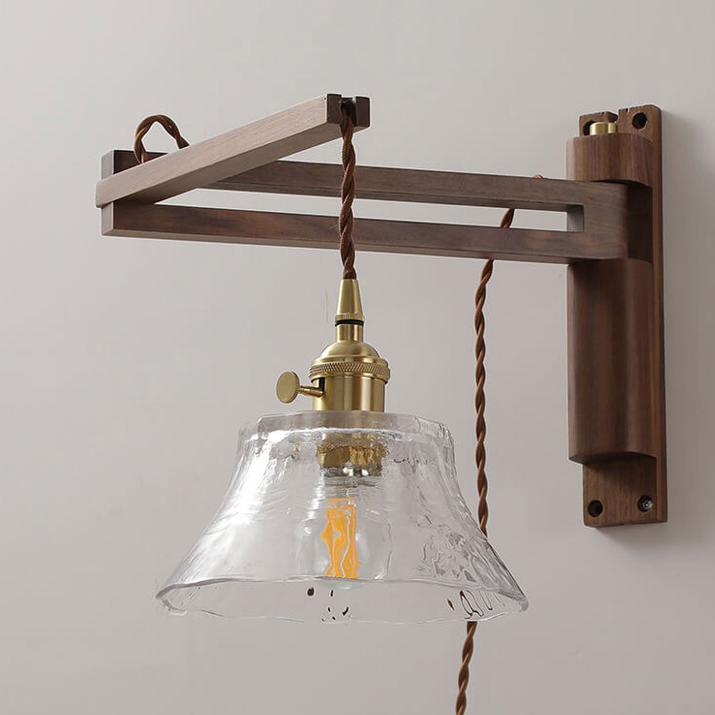 مصباح حائط خشبي زجاجي ياباني عتيق مزود بضوء واحد