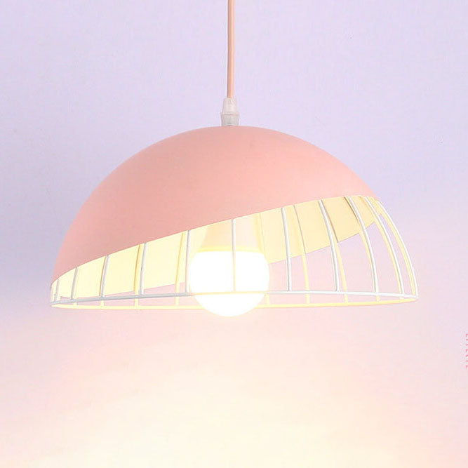 Nordic Macaron Aluminum 1-Light Wire Dome Cage Pendant Light