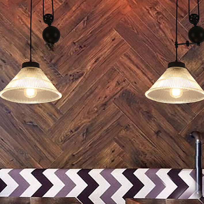 Industrial Glass Lampshade Retro Pulley 1-Light Pendant Light