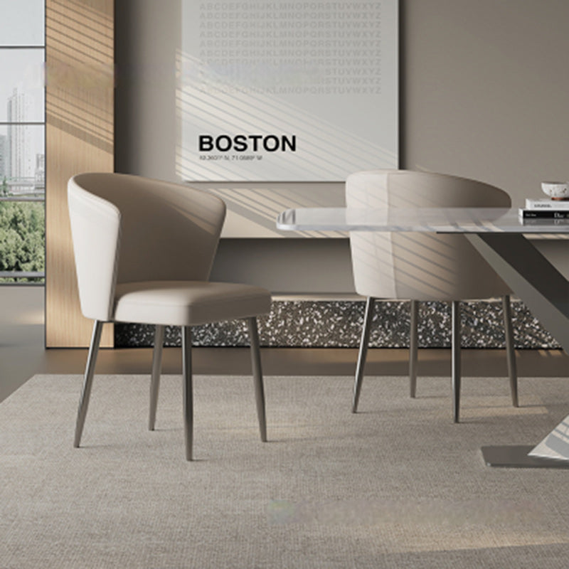 Contemporary Luxury Square Upholstered Microfiber Leather Carbon Steel Dining Chair Curved Backrest For Dining Room