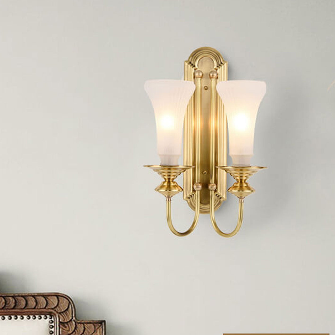 Modern Light Luxury All Copper Glass Petals 1/2-Light Wall Sconce Lamp